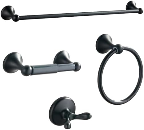 BGL Bathroom Accessory Set, Matte Black Adjustable Expandable Towel Bar 4-Piece Bathroom Hardware Set Wall Mounted Robe Hook Toilet Paper Holder Towel Ring Towel Bar - Image 4
