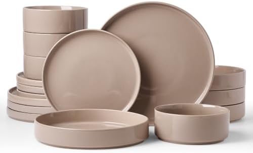 Famiware Nebula 16-Piece Dinnerware Set with Pasta Bowls, Cinnamon Brown by Famiware