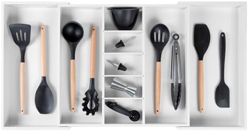 KitchenEdge Utensil & Junk Drawer Organizer, 19-33 in, White Bamboo by KitchenEdge