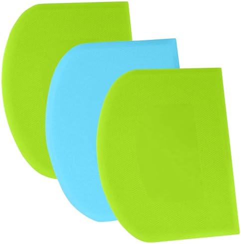SURDOCA Dough Scraper Bench Scraper - 3P 8.3x5.5" Plastic Flexible Bowl Scraper, Sharp Edge & Angles Cake Scraper. Non-Slip Bakeware Decorating Tools Sculpting & Modeling Tools - Green+Blue+Green by SURDOCA