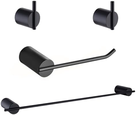 RANDOM Matte Black Bathroom Hardware Set 4 Pieces Stainless Steel Black Towel Bar Set Includ 18 inch Hand Towel Holder Toilet Paper Holder and 2 Towel Hooks Wall Mounted Bathroom Accessories Kit by RANDOM