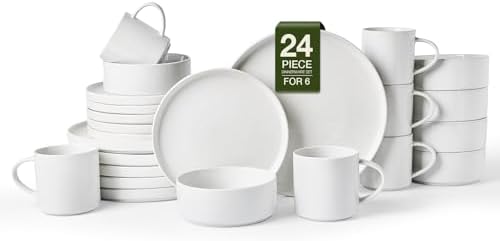 Famiware Nebula 24-Piece Stoneware Dinnerware Set with Mugs, White by Famiware