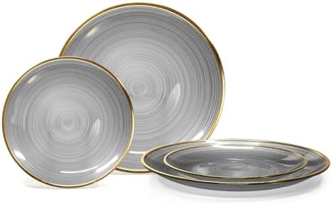 " OCCASIONS " 240 Pieces Pack,(120 Guests) Premium Wedding Party Disposable Plastic Plates Set -120 x 10'' Dinner + 120 x 7'' Salad/Dessert (Belize in Smoke Gray & Gold) by OCCASIONSFINESTPLASTICTABLEWARE
