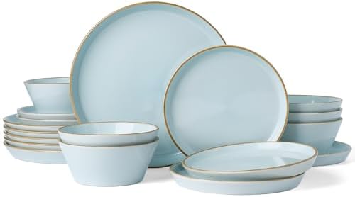 Famiware Saturn Plates and Bowls with Rim, Stoneware Dinnerware Sets for 6 by Famiware