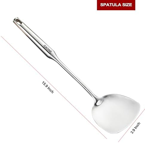 Wok Spatula,Stainless Steel,Long Handle Wok Utensils,Silver/14.7Inch - Image 2