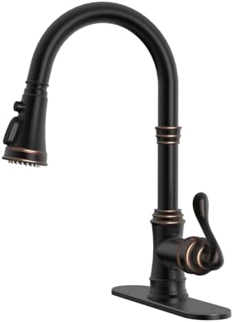 BWE Solid Brass Oil Rubbed Bronze Pull Down Kitchen Faucet for Farmhouse RV by BWE