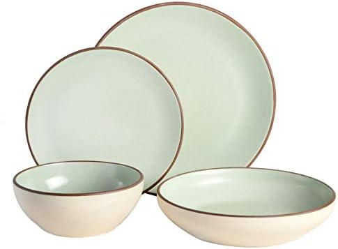 Gibson Elite Contempo Classic 16-Piece Double Bowl Dinnerware Set, Service for 4 – Mint Stoneware Plates and Bowls - Image 2