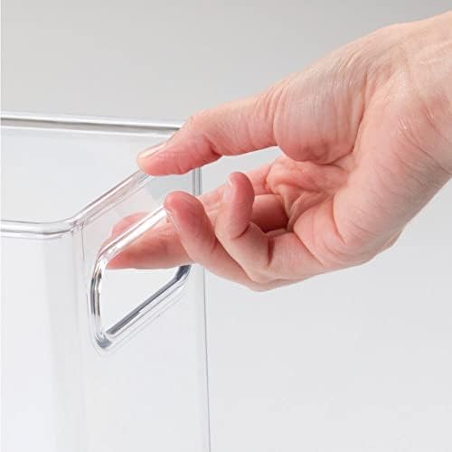 mDesign Plastic Tall Food Storage Organization Container Bin with Handles for Kitchen, Pantry, Cabinet, Fridge/Freezer, Countertop - Organizer for Snacks/Appliances, Ligne Collection, 4 Pack, Clear - Image 4