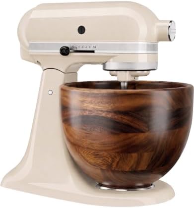 Premium Solid Walnut Wood Mixing Bowl, Compatible with KitchenAid 4.5 & 5 QT Tilt-Head Stand Mixer, Wooden Mixing Bowls for Mixer with Stainless Steel Locking Base, A Thoughtful Gift for Mixer Owners by Unknown