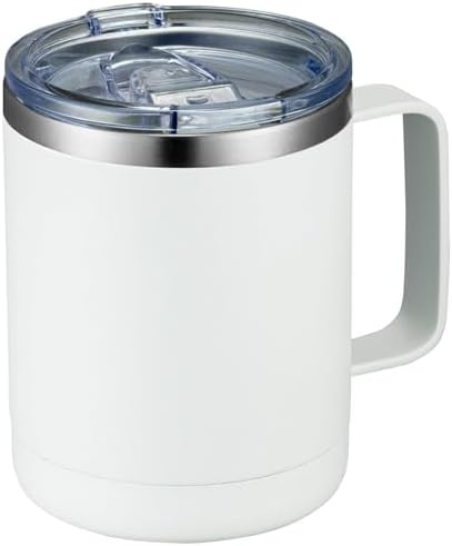 MEWAY 12oz Coffee Mug With Handle and Sliding Lid,Stainless Steel Travel Tumbler Cup with Handle,Double Wall Vacuum Insulated Camping Cup for Hot & Cold Drinks Tea (White,Set of 1) by MEWAY