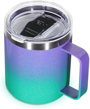 Volhoply 14oz Insulated Stainless Steel Coffee Mug with Leakproof Lid,Double Wall Vacuum Travel Coffee Cup with Handle,Reusable Cups Tumbler,Camping Mugs Keep Hot,Ideal Gifts(Purple Green,1) by LiveFully%EF%BC%8CDrinkFreely%E2%80%94KeepGoingwithVolhoply%EF%BC%81
