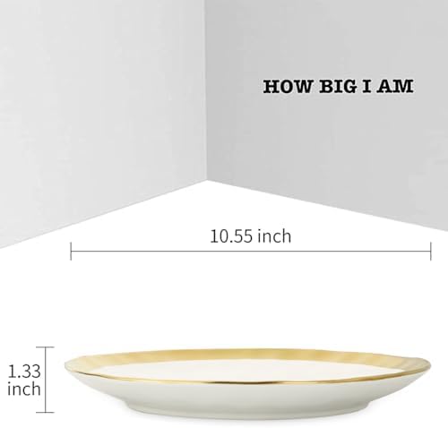 vicrays Ceramic Dinner Plates Set, 10 Inch, Set of 6, Round, Dishwasher Safe, NOT Microwave Safe, Suitable for Steak, Pasta, Home, Party, Restaurant（White with Golden） - Image 2