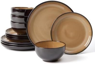 Pokini Stoneware Dinnerware Sets for 4, 12pcs Plates and Bowls Sets Dishes by Pokini