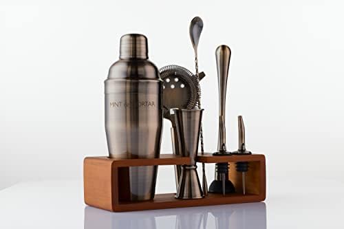 Mint & Mortar Cocktail Shaker Set – 7-Piece Stainless Steel Bartender Kit with Premium Bamboo Stand for Home Bartending - All-in-One Mixology Set for Beginners & Pros (Brushed Gold) - Image 3