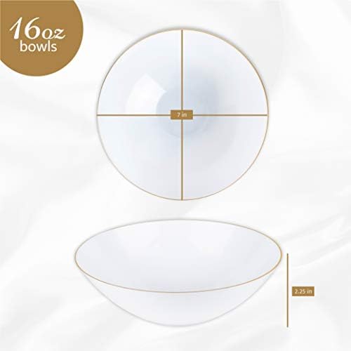 White Plastic Organic Party Soup bowls With Gold Rim [16 OZ 10 Count] - Image 3