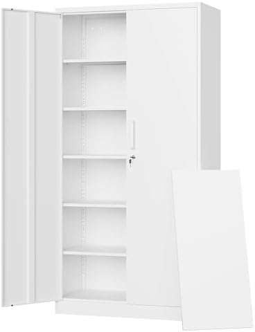 Letaya Metal Storage Cabinets with Lock Door,Steel Locker Garage Cabinets 5 Adjustable Shelves for Home,Office, Warehouse(White) by LetayaMetalCabinets