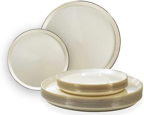 " OCCASIONS " 120 Plates Pack,(60 Guests) Heavyweight Premium Wedding Party Disposable Plastic Plates Set -60 x 10'' Dinner + 60 x 7'' Salad/Dessert (Reef - Ivory & Gold) by OCCASIONSFINESTPLASTICTABLEWARE