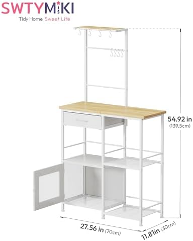 SWTYMIKI Coffee Bar with Hanging Rack - Farmhouse Coffee Stand Station Multi-Purpose Buffet Sideboard Cabinet with Drawers - Kitchen Bar Table for Living Room, Corner, Small Space, Natural - Image 2