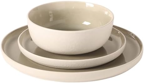 Gibson Elite Tahoe Sunset 12-Piece Reactive Stoneware Dinnerware Set – Matte Exterior & Shiny Interior Plates and Bowls, Durable Everyday Dish Set, Microwave & Dishwasher Safe - Grey - Image 7