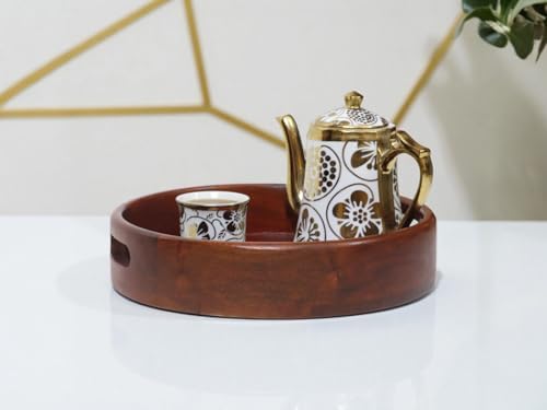 Vesta Homes Premium Wood Round Serving Tray for Home/Kitchen/Restaurant/Office Organizer/Dining Table | Premium Serving Trays | 30.5 x 30.5 x 5 cm | Handcrafted in India - Image 5