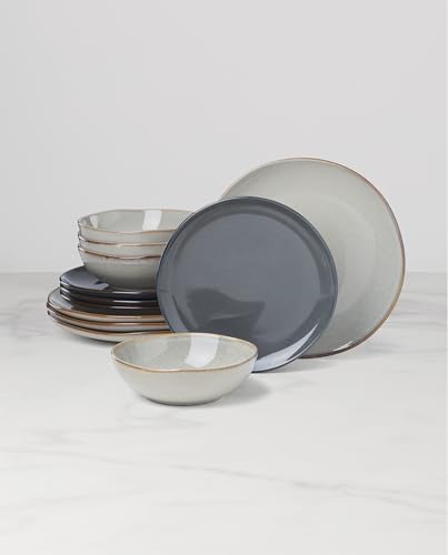 Oneida Organic Shades Gray Stoneware 12-Piece Dinnerware Set for 4 - Image 6