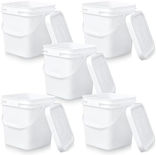 Mumufy 5 Pcs 3.5 Gallon Square Food Grade Bucket with Lid, White by Mumufy