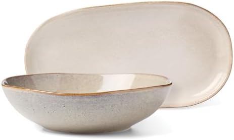 Oneida Organic Shades Oatmeal Stoneware 2-Piece Serving Platter Set by Oneida