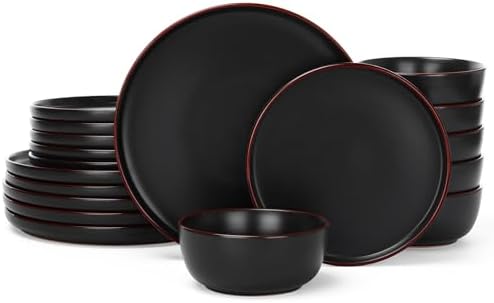 Famiware Mercury 18-Piece Stoneware Dinnerware Set, Matte Black by Famiware