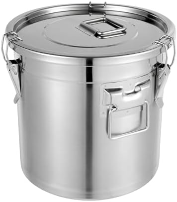 DYNAMI 5.5Gal 304 Stainless Steel Airtight Container with Lid and Locking Clamp,17-38Lbs Metal Bucket Stainless Steel Drum Large Canister for Kitchen,Dog Food/Bird Seed/Coffee Storage Container(21L) by DYNAMI