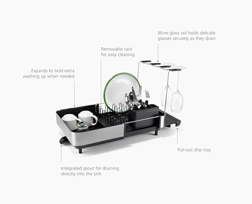 Joseph Joseph Extend Steel Plus Extendable Dish Rack Steel, Small to Large Dish Drainer with Wine Glass Holder & Drain Spout, Black - Image 5