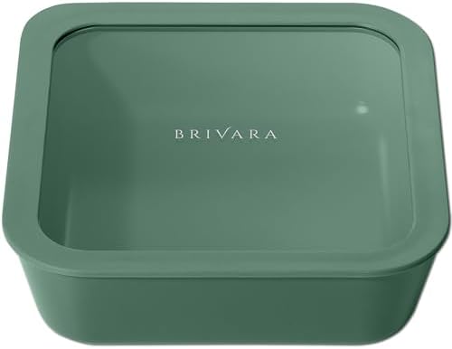 Glass Food Storage Container & Lid, 8-Cup Square, Pine by BrivaraHome