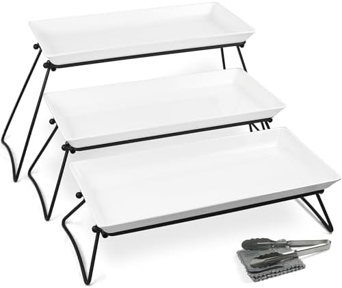 Czlizdyt Extra Large 3 Tier Serving Tray Set, 24x22x9.7 inch Cupcake Fruit Cookie Dessert Table Display Stands Melamine Tiered Platters Food Trays for Party Buffet Entertaining, White by CZLIADYT