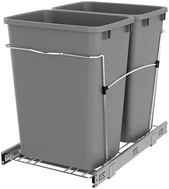 Rev-A-Shelf Double Pullout Garbage Trash Cans for Kitchen Cabinets, 35 Qt by Rev-A-Shelf