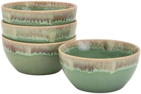 TTU Tabletops Gallery Tuscan Collection Reactive Glaze 4 Piece Stoneware Cereal Bowl Set Dining Kitchen Tableware Service for 4, Teal Green by TabletopsGallery