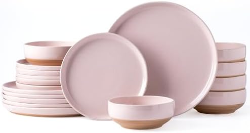 AmorArc Dinnerware Sets for 6, 18 Pieces Ceramic Plates and Bowls Set by AmorArc