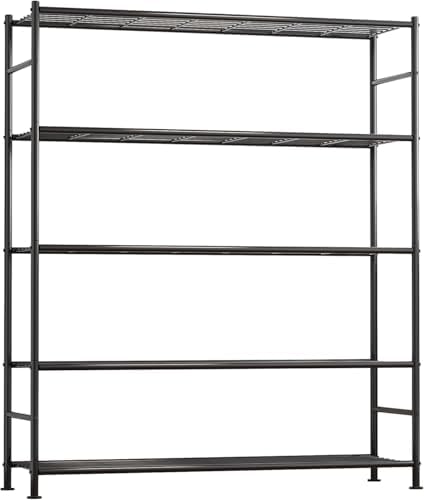 Sakugi Storage Shelves - 5 Tier Shelf Organizer, Heavy Duty Garage Shelving Unit with Leveling Feet, Stable Metal Shelves Organizer for Pantry, Kitchen and Closet, 46.3" W x 12.6" D x 60.3" H, Black by Sakugi