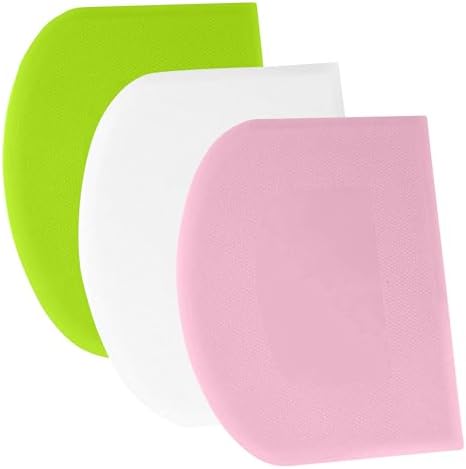 SURDOCA Dough Scraper Bench Scraper - 3P 11.8x7.3" Plastic Flexible Bowl Scraper, Sharp Edge & Angles Cake Scraper. Non-Slip Bakeware Decorating Tools Sculpting & Modeling Tools - Pink+White+Green by SURDOCA
