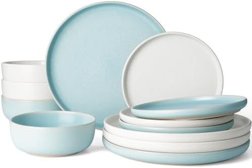Famiware Milkyway 12-Piece Dinnerware Set, Matte Beige White & Light Blue by Famiware