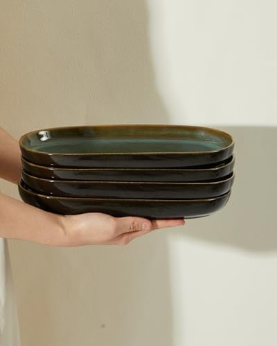 12" Deep Serving Platters, Stoneware Party Tray Set for Entertaining, Microwave Safe Large Platter for Fruit/Cheese/Cookie/Sushi/Appetizer, Ceramic Serving Trays Plates of 4, Aurora Green - Image 6