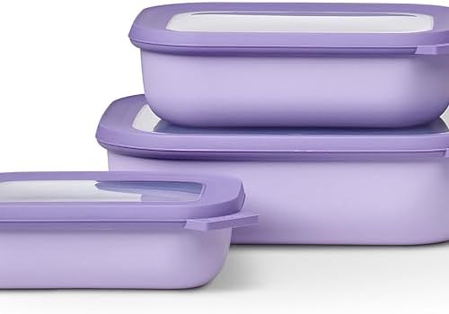 Mepal – Multi Bowl Cirqula 3-Piece Set – Food Storage Container with Lid - Suitable as Airtight Storage Box for Fridge & Freezer, Microwave Container & Servable Dish - 500, 1000, 2000ml - Nordic Lilac by MEPAL
