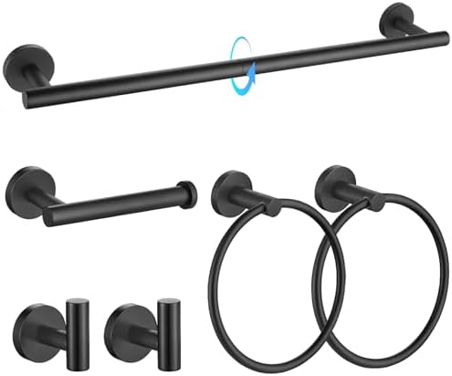 TQKAG Matte Black Bathroom Hardware Set, 6-Piece Towel Bar Set 23.6 Inch by TQKAG