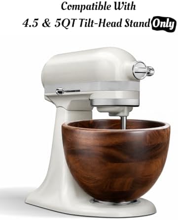 Premium Solid Walnut Wood Mixing Bowl, Compatible with KitchenAid 4.5 & 5 QT Tilt-Head Stand Mixer, Wooden Mixing Bowls for Mixer with Stainless Steel Locking Base, A Thoughtful Gift for Mixer Owners - Image 3