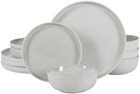 Gibson Elite Tahoe Sunset 12 Piece Stoneware Reactive Glaze (Service for 4) Ceramic Plates and Bowls Dinnerware Set - Cream White by GibsonHomewares