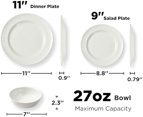 TP 18-Piece Dinnerware Set, Melamine Dishes Set with Bowls and Plates, Service for 6, Non-breakable Lightweight Dining Tableware, Ivory - Image 4