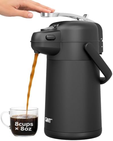 GiNT 2.2L Airpot Coffee Dispenser with Pump, Insulated Coffee Carafe for Hot Liquids, Stainless Steel Vacuum Insulated Pump Dispenser for Home Office Small Commercial Outdoor Use(74oz) by WelcometoGiNT