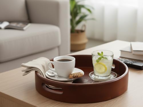 Vesta Homes Premium Wood Round Serving Tray for Home/Kitchen/Restaurant/Office Organizer/Dining Table | Premium Serving Trays | 30.5 x 30.5 x 5 cm | Handcrafted in India - Image 3