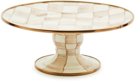 MACKENZIE-CHILDS Pedestal Platter, Large, Brown-and-White Mocha Check by Unknown