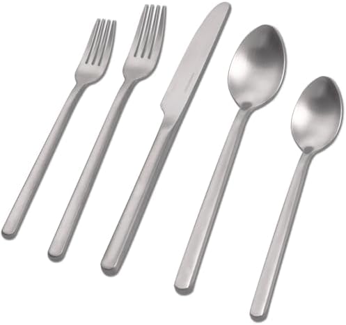 KINGSTONE 30 Pieces Silverware Set, Flatware Cutlery Set for 6, 18/10 Stainless Steel Silverware Utensils Minimalist Design Dishwasher Safe, Matte Silver by KINGSTONE