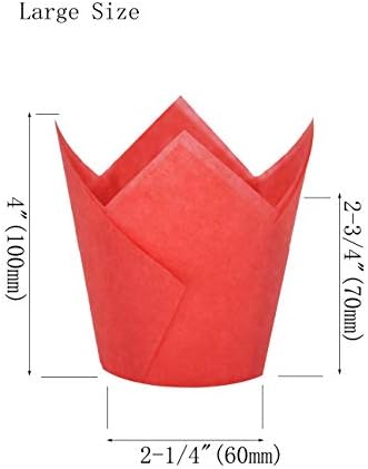 QLSmypkg Large Greaseproof paper Wrappers Muffin Baking cupcake cups liners, 2-1/4" x 4" Natural,Red,Yellow 3 colours in a box Tulip Baking Cups Holders 125 pcs (Large) (125, Multi Red,Yellow,Natural) - Image 2