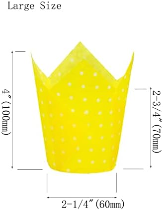 QLSmypkg Large Muffin Greaseproof paper Baking cupcake cups, 2-1/4" x 4" Yellow printed with Polka Dot Tulip Baking Cup(Large) (125pcs) - Image 2